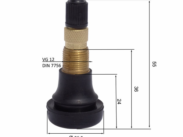 Felgenventil TR618A Snap-In, gerade Bauform | AS-Luft-Wasser-Felgenventil für 15,7mm